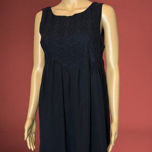 Kori Shift Mini Dress Medium M Black Crochet Neck Lined Wide Straps Sleeveless